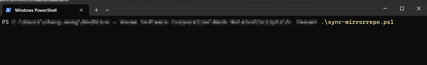 PowerShell window running .\sync-mirrorrepo.ps1