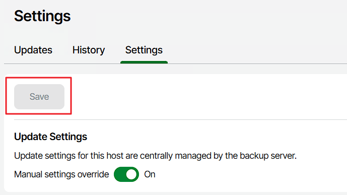 The Save button on the Settings tab