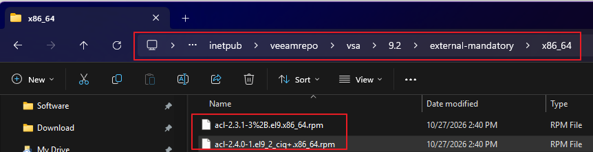 File Explorer listing an rpm file named with %2B instead of a plus sign